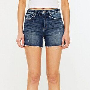 KanCan Dark High Rise Frayed Hem Shorts - 28